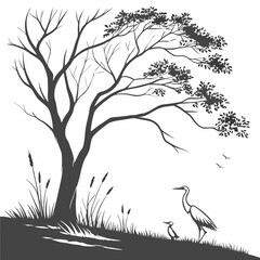 Majestic heron silhouette peaceful nature scene