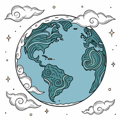 Whimsical earth illustration, clean cutout, transparent background