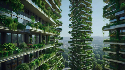 Fototapeta premium Future Urban Living – Vertical Forest Towers in Eco Metropolis