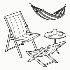 Relaxing summer hammock scene folding chairs table drinks