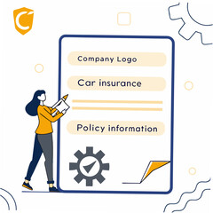 Woman reviewing car insurance policy information digital document