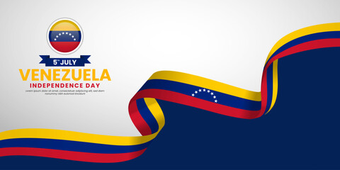 Venezuela waving ribbon flag for national Independence day banner design