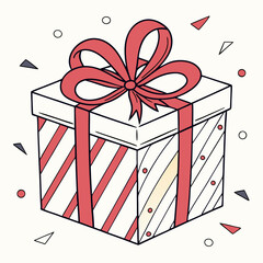 Festive gift box with red ribbon and stripes