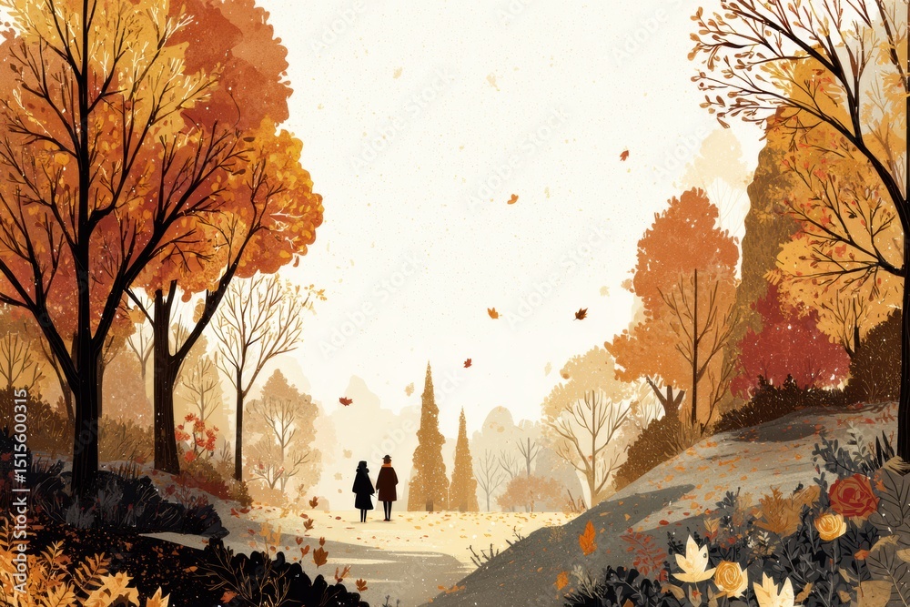 Aufkleber experience an autumn walk in a tranquil park surrounded by colorful falling leaves and beautiful tre