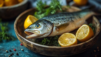 Fresh whole sea bass with lemon and herbs.