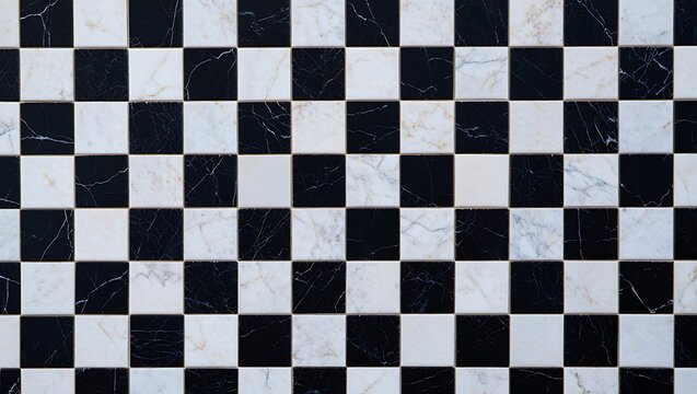 Checkerboard Pattern Marble Texture Black and White Stone Tiles Background