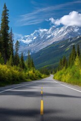 Discover the Majestic Beauty of a Vibrant Road Leading Towards Breathtaking Alpine Mountain Ranges