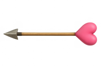 Cupid's wooden arrow with a pink heart is isolated on a transparent background, perfect for valentine's day projects
