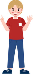 Enthusiastic Youngster: Cartoon Boy with Blond Hair, Red Shirt, and Upraised Finger.
