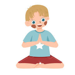 Cartoon Boy Meditating: Peaceful Child in Lotus Position with Star Shirt