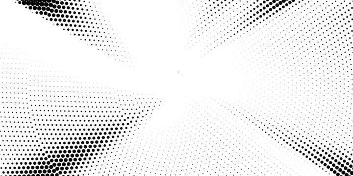 Comic background. Pattern with circles, halftone dotted backdrop. Radiating from the center starburst, sun burst rays, lines. Vector illustration