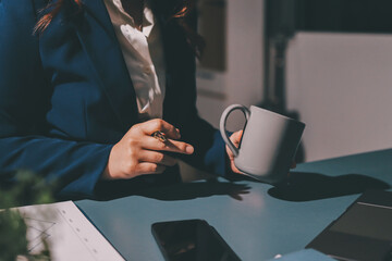Expert woman asian female people review data number costing managerial account prepare monthly...