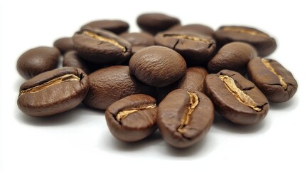 Naklejka premium Examining coffee beans white background high-detail close-up studio environment macro view flavorful experience