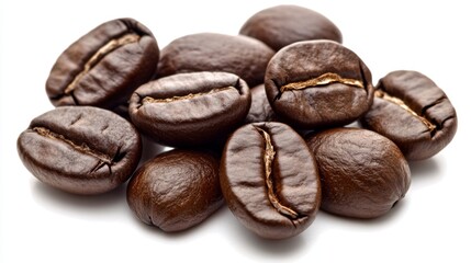 Naklejka premium Captivating closeup of coffee beans on a white background for coffee enthusiasts studio environment photography perspective