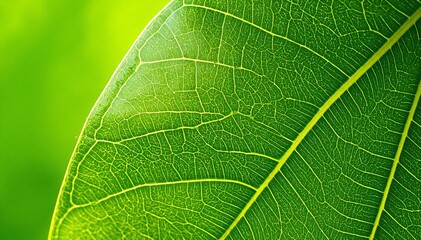 A close-up view showcasing the intricate network of veins on a vibrant green leaf, highlighting the delicate textures and natural patterns.