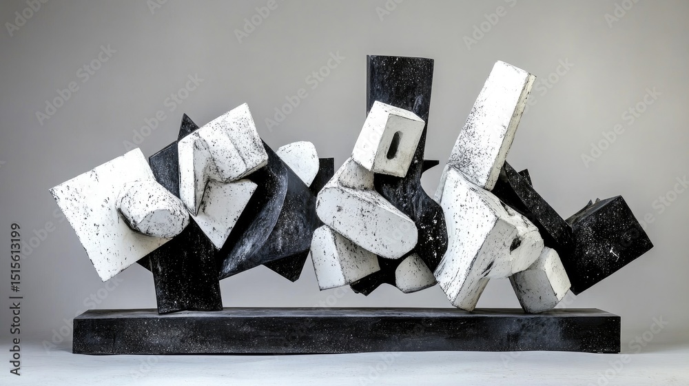 Aufkleber black and white angular metal art piece with abstract modernist structure