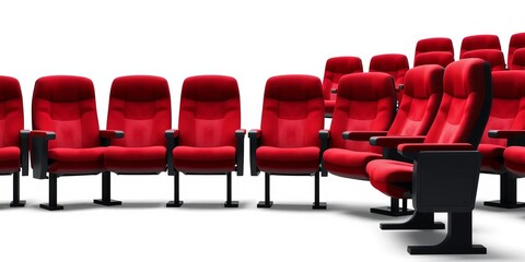 Single plush theater seat, isolated on white background,  texture,  seating