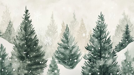 Obraz premium Tranquil pine tree dreamscape forest watercolor illustration natural environment aerial view whimsical concept