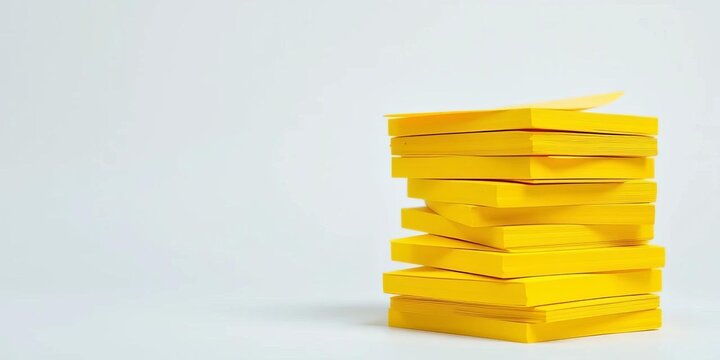 Stack of blank yellow sticky notes on white background,  mockup,  design element