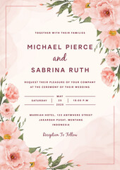 Hand drawn elegant beautiful floral wedding invitation card template 
