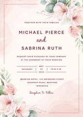 Hand drawn elegant beautiful floral wedding invitation card template 