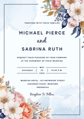 Hand drawn elegant beautiful floral wedding invitation card template 
