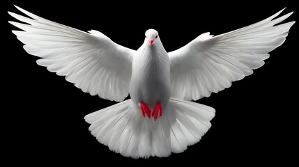 Majestic white dove with wings spread on a dark background