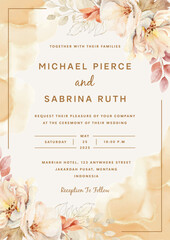 Hand drawn elegant beautiful floral wedding invitation card template 
