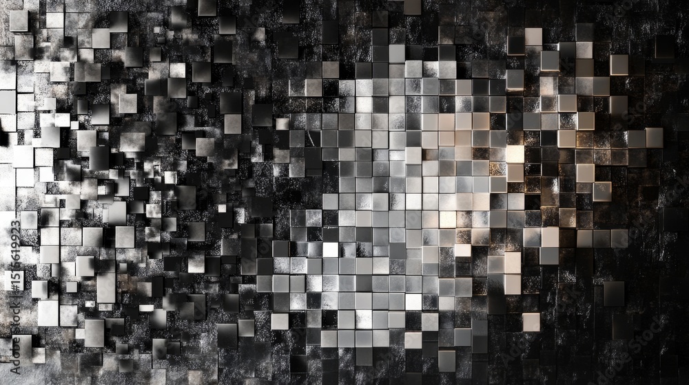 Poster artistic urban digital display illuminating pixelated patterns of light and shadow