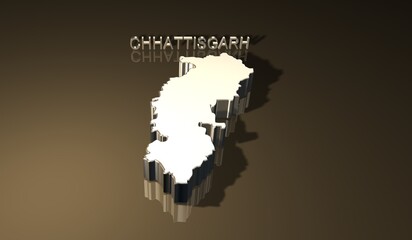 Map of Indian state Chhattisgarh in 3D Golden Theme 3