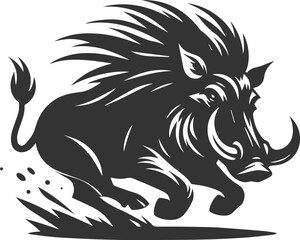 Black vector animal warthog silhouette drawing isolated
