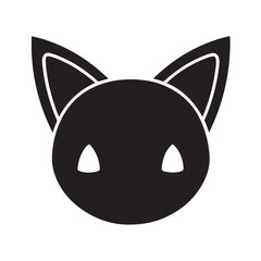 Obraz premium Minimalist Black Cat Face Icon with Ears and Oval Eyes