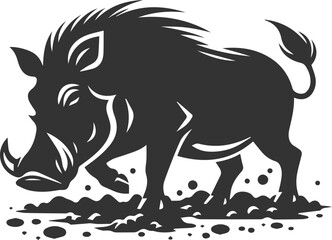 Black vector animal warthog silhouette drawing isolated