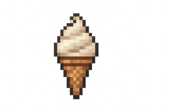 Refreshing pixel art ice cream cone, perfect for summer projects, with transparent background for easy integration