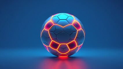 Fototapeta premium Vibrant Neon Soccer Ball Illustration in Blue Setting