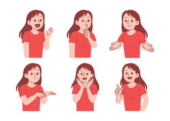 Woman with Various Activity, Gesture, and Pose. Woman Waving Hand, Pointing Something, With Silent Hand Gesture