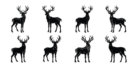 Wild Deer Silhouette Vector Set