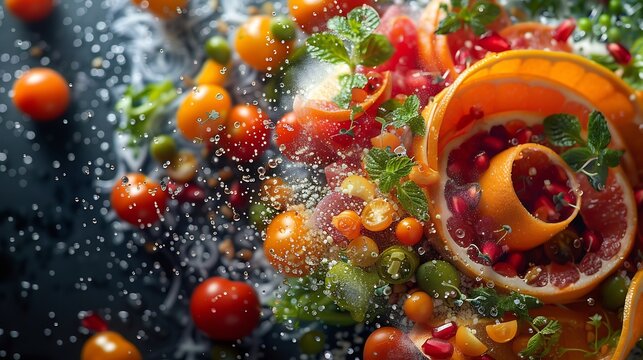 Mesmerizing food fractal where ingredients seamlessly blend into one another creating an endless loop of flavors