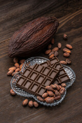 カカオポッドとカカオ豆とチョコレート