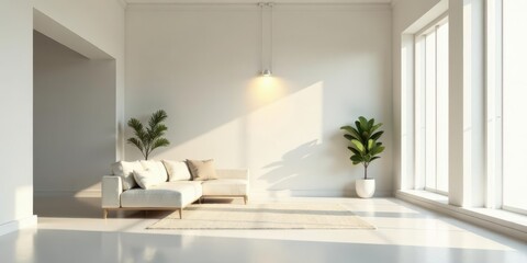 Serene Minimalist Living Room Interior Design with Natural Light and Modern Furniture