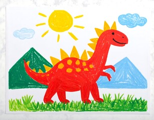 Child's crayon drawing of a dinosaur