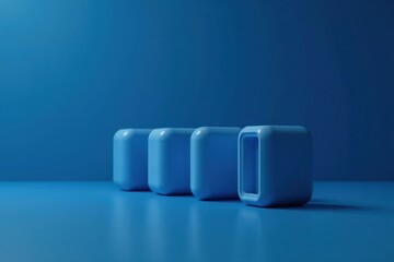 Abstract Blue Cubes Arranged in a Row on a Blue Surface