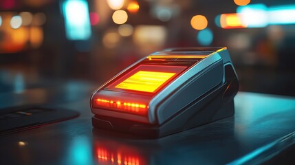 A smart payment device scanning a glowing digital bill 