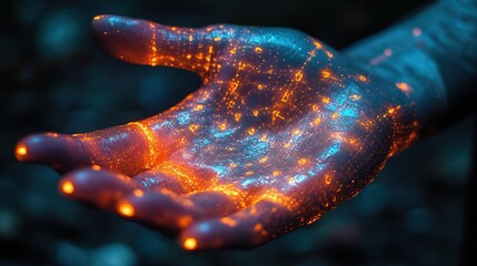 A scientist developing glowing synthetic skin with self-healing properties