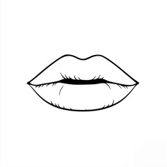 Simple black outline of a closed mouth with lips in vector style