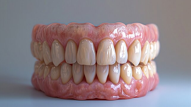 Denture Teeth on Pink Gums Isolated on