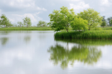 Fototapeta premium delicate water reflections on smooth surface of water body essence of tranquility and serenity