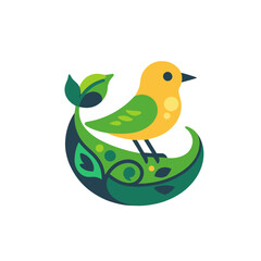 Fototapeta premium bird-and-leaves-logo-design-nature-icon-vector-illustration