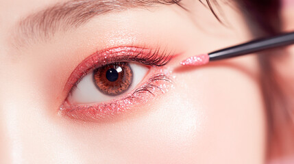 ラメ入りピンクのアイメイクアップ