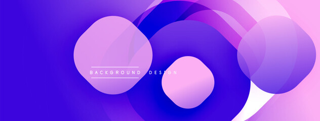 Abstract purple background. Overlapping circles create dynamic visual effect. Modern design elements present smooth gradients.